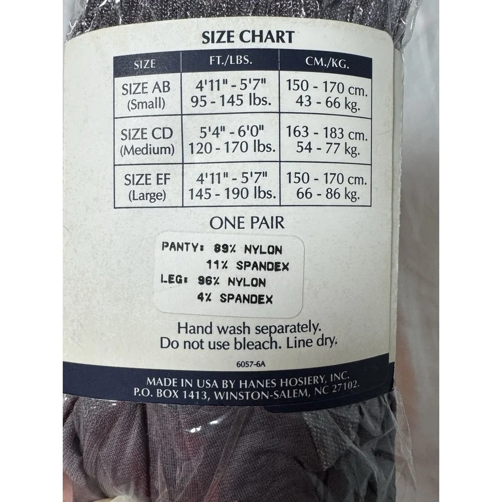 Hanes Legwear Vintage Shiny Rib Control Top Tights Gray Size CD Style 3684 NOS